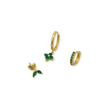 Aretes Emerald Flower Set